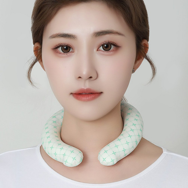 세르메르 32두께 빅 사이즈 대용량 18도 아이스 여름용 넥쿨러, 그린 네모 패턴, 1개