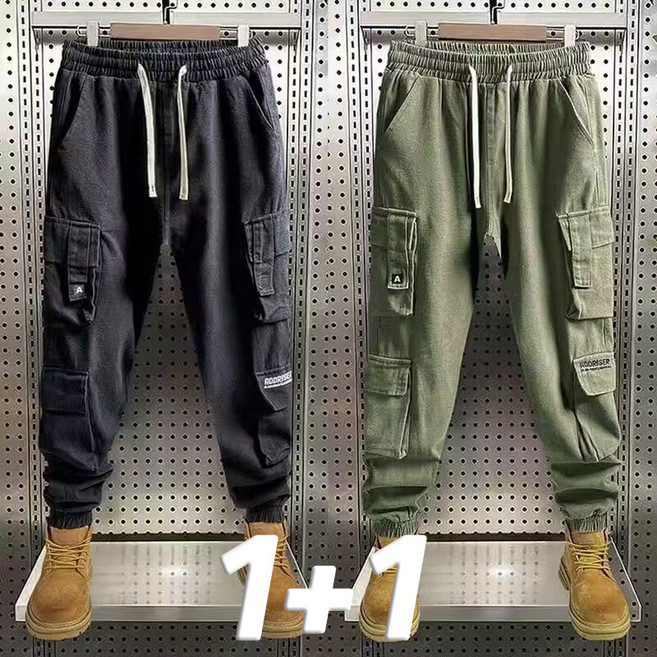 1+1 남성 조건팬드 데일리 밴딩 포켓 빅사이즈 조거패츠 M-5XL 루즈핏 간절기 운동바지 남자 봄 가을 작업복 팬츠 카고 바지