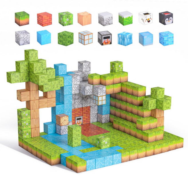 VergHatia 자석 블럭 세트 120 개/100 개 픽셀 큐브 자석 블록 장난감 크래프트, 120개, Colorful