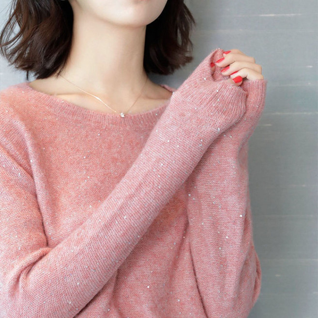 아로하스타일 라운드넥 긴팔 펄 니트 A127