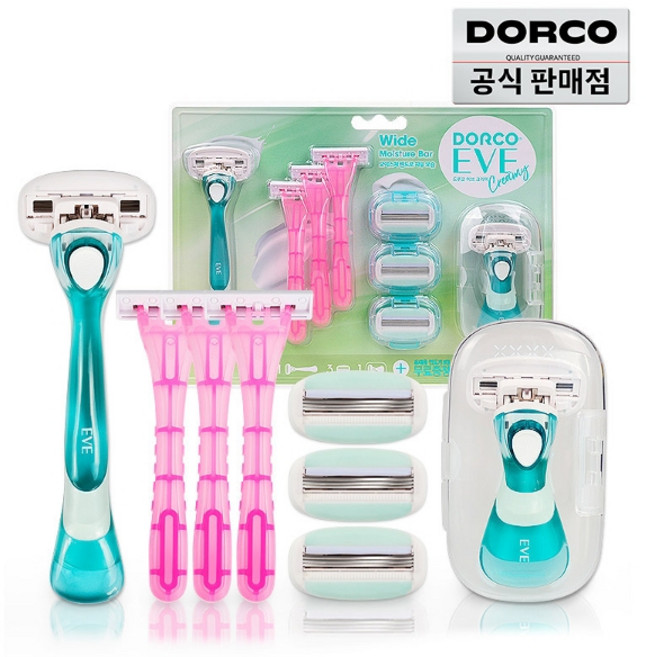 도루코 이브 크리미 여성면도기 2호세트 (면도기1입+교체날3입+미니핸들1입+휴대용3입), 이브 크리미 여성면도 기획세트 2호, 이브 크리미 여성면도 기획세트 2호