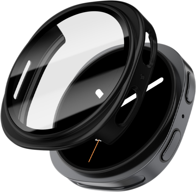 밴드톡 갤럭시워치8 케이스 강화유리 베젤링 액정 보호 커버 갤워치8 40mm/44mm 호환, 블랙