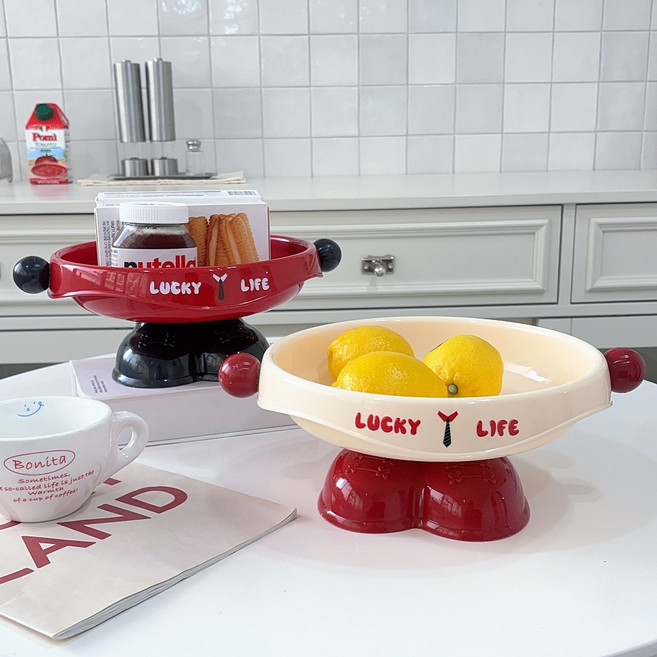 럭키쟁이 다용도 과일 디저트 플레이팅 소품 트레이 물빠짐 채반, 1개, 레드 블랙