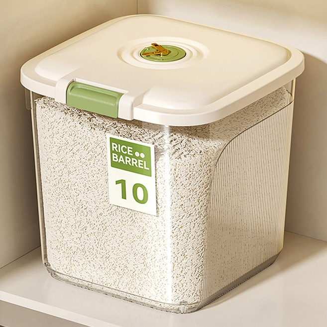 Qiaokao 다용도 플립 커버 쌀통, 1개, 클리어+그린