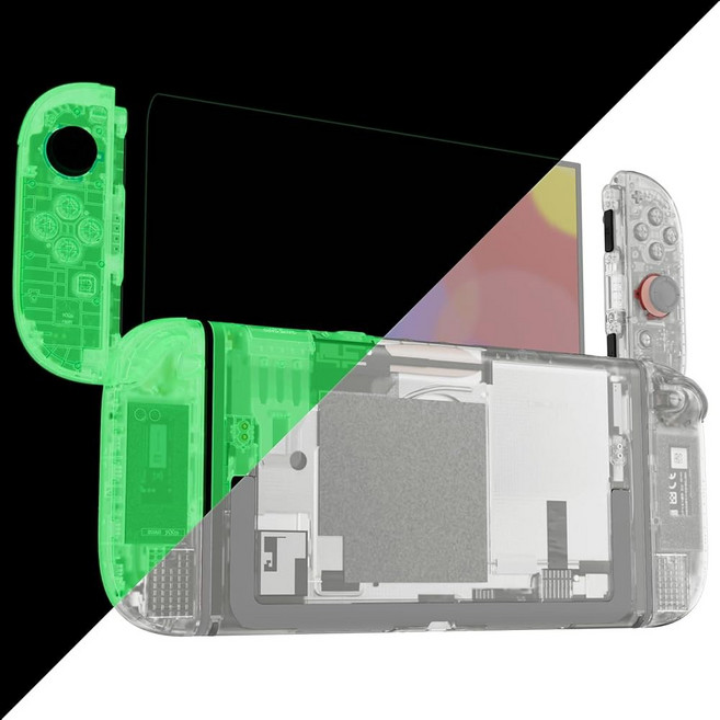 닌텐도 스위치 2용 익스트림레이트 DIY 교체 쉘 버튼 핸드헬드 콘솔 및 조이콘 버튼이 있는 맞춤형 풀 세트 후면 플레이트 컨트롤러 하우징 - 디럭스 버전 클리어, 야광 - 그린