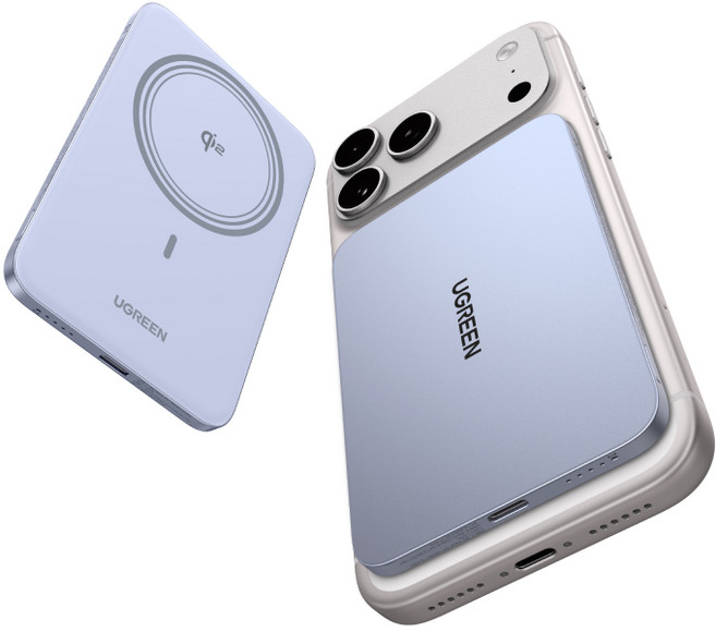 UGREEN 유그린 Magflow Air 초슬림 5000mAh QI2 파워뱅크 20W PD 고속충전 휴대용 충전기 맥세이프 보조배터리 아이폰 17 16 15 14 시리즈 호환, Blue, PB580