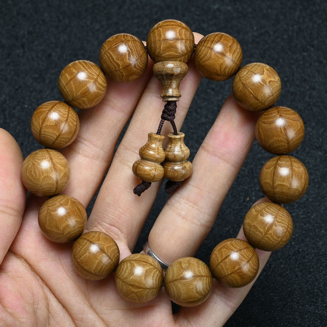 六道木手串 老料蓮花紋 九道降龍木文玩 男女款木質佛珠 15mm 15顆 附葫蘆吊飾, 15mm*15顆（老料+葫蘆）特惠款, 1個