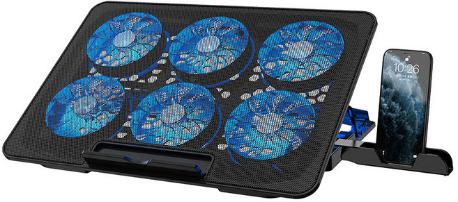 감성공장 6터보팬 쿨러 쿨링 노트북 거치대 (모바일 스탠드 포함), 블랙