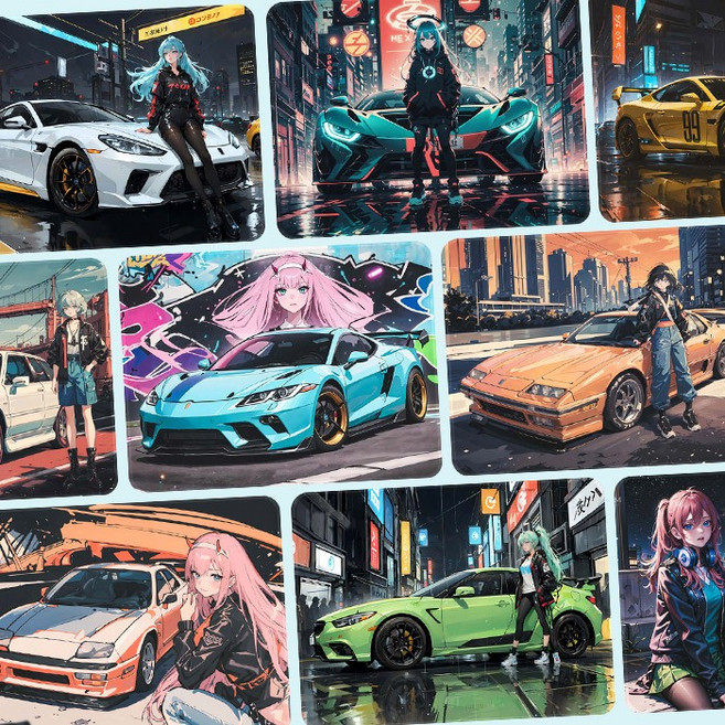 레이싱 자동차 카 미소녀 마우스장패드 S 370x280x4mm, 1개, OG D06 S(370x280x4mm)