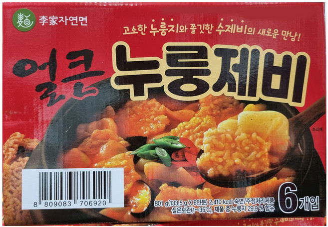 이가자연면 얼큰 누룽제비 6인분(133.5gX6) 누룽지 수제비 / 코스트코, 801g, 1개