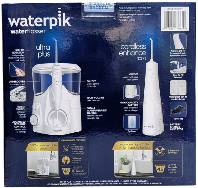 Waterpik 沖牙機, WP150+WF21雙機組7噴頭, 白, WP150+WF21