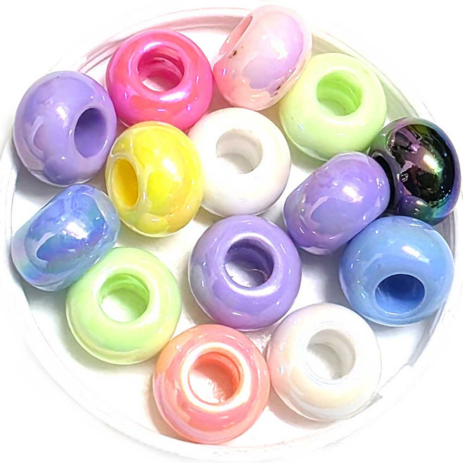 ALL 비즈구슬 큰구멍 오로라 비즈 한팩 15알 모양선택, 오로라 도넛링
