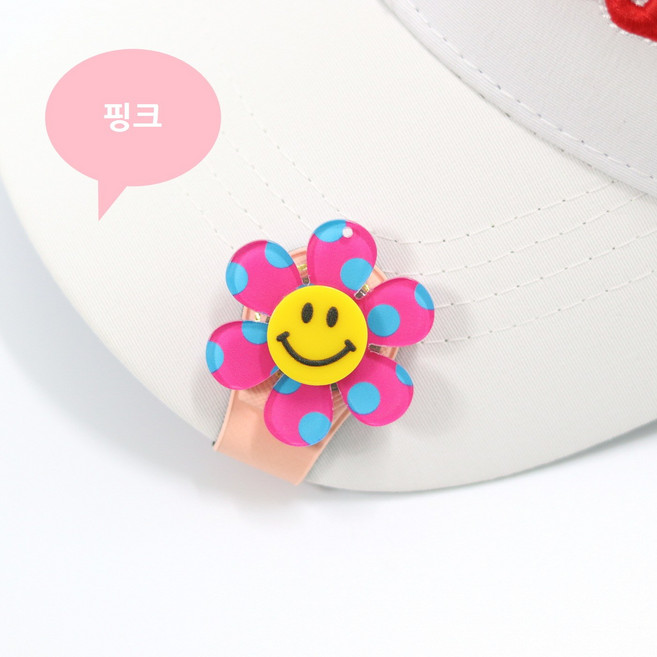 [다니꼬야] 땡땡이 스마일 꽃잎 골프볼마커 6종 자석모자클립 세트 볼마크 골프공마커 자석클립, 1개, 핑크