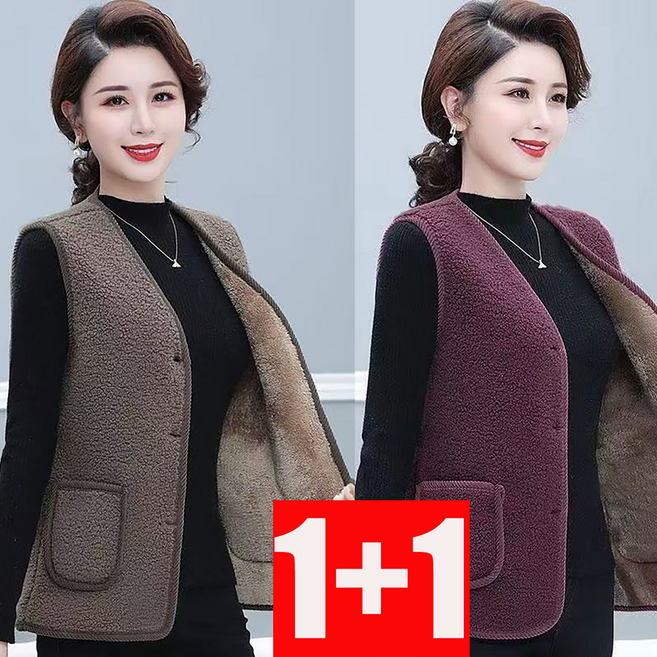 지고다그 1+1여성용 가을겨울 간절기 양털 안감 두꺼운 조끼 아우터 따뜻한 캐주얼 베스트 WY74281