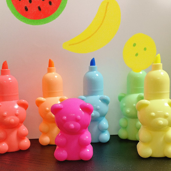 잇츠K 왕곰돌이 형광펜 / 귀여운 캐릭터 팬시 문구 필기류 5색 세트, 5개