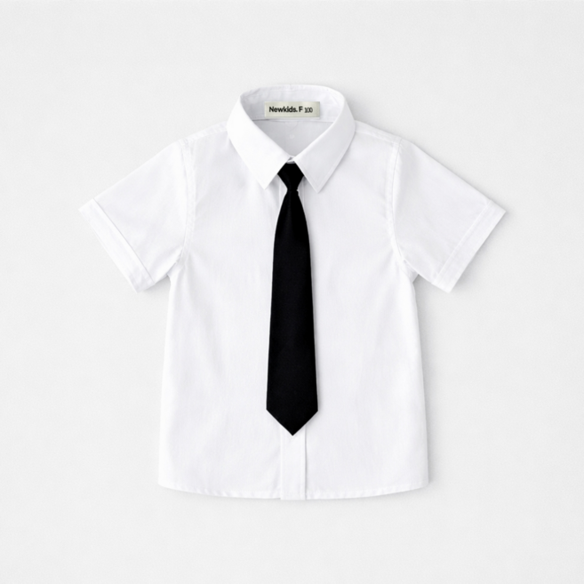 뉴키즈팩토리 키즈 주니어 반팔 옥스퍼드 넥타이 남방 셔츠 단체복 합창복 졸업식 와이셔츠