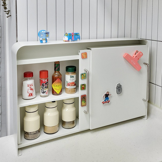 온데일리 다용도 양념통 주방 탕비실 팬트리 슬라이딩 철제 수납함, 화이트, 1개