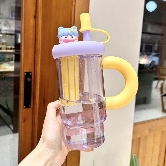 新款大容量卡通水杯, 黃色900ml 獨立茶倉, 1套, 1300L