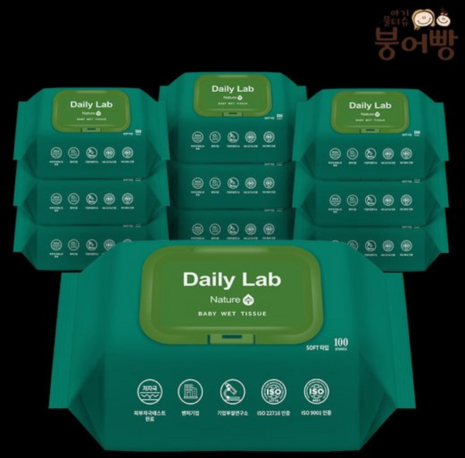 붕어빵 아기물티슈 네이쳐 수 100매 캡 10팩 40g, 10개