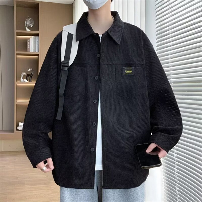 Vezri 남성 가을 봄 심플 스타일 코듀로이 자켓 오버핏 셔츠