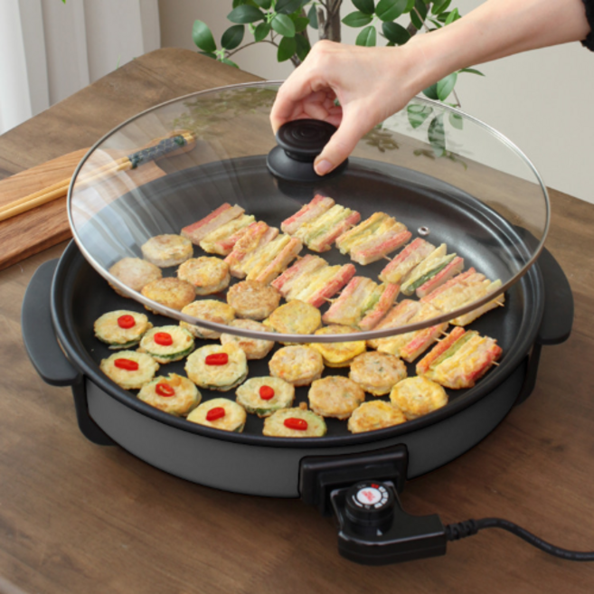 리쿡 원형 가정용 대형 파티 피자팬 전기그릴, 단일옵션