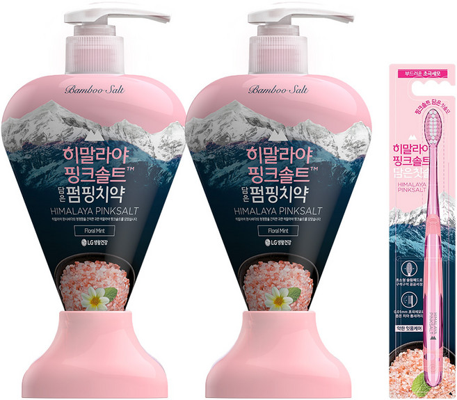 LG 생활건강 히말라야핑크솔트 펌핑치약 플로럴민드 285gx2개+칫솔 1입