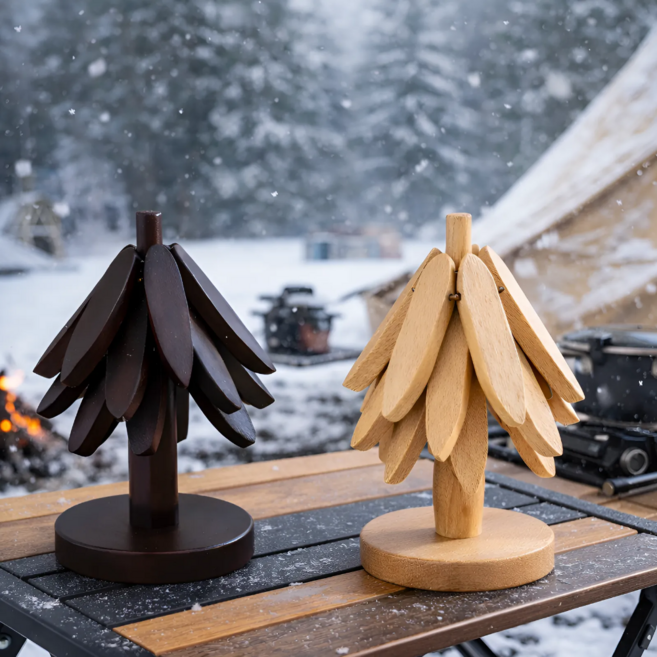 버원픽 원목 트리 냄비받침 가정용 캠핑용 공간절약, 1개, 월넛