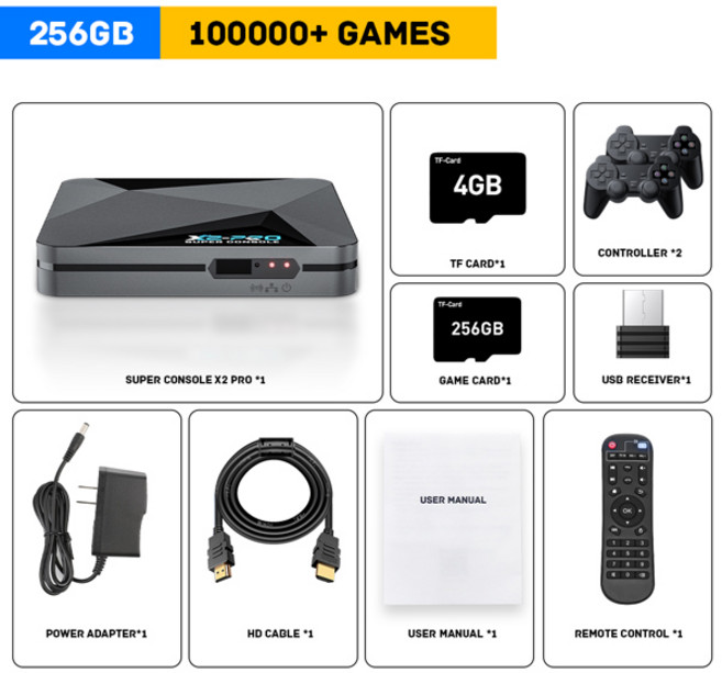비디오 게임기 슈퍼 콘솔 X2 프로 레트로 게임 콘솔 PSP/PS1/N64/Sega Saturn/DC 4K HD 용 100000 +, 1개, 10.X2 Pro-256G-706W-2 - AU
