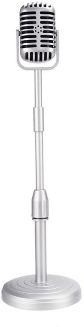 조절 가능한 높이 클래식 레트로 스타일 마이크 스탠드 가짜 마이크 소품이있는 빈티지 데스크탑 마이크 소품 모델, 은