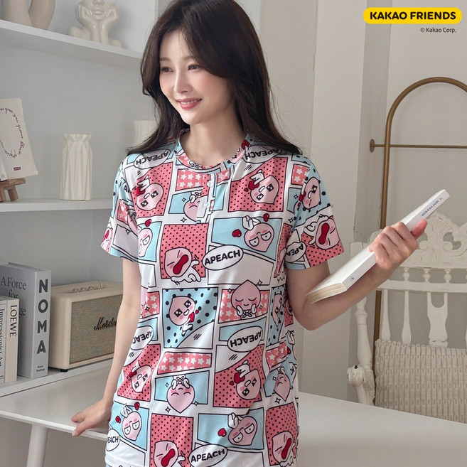 뷰패코 카카오프렌즈 여름 잠옷세트 반팔 파자마 반바지 여름 홈웨어 남자 여자 하의 실내복 냉감
