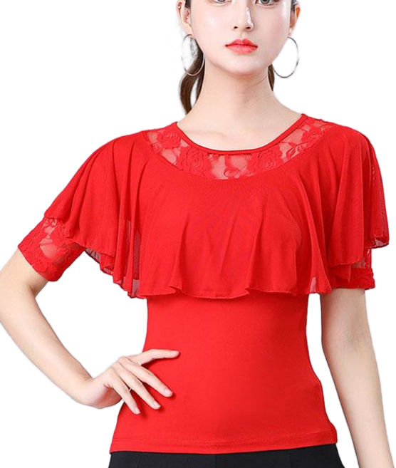 여성용 망사 수술 긴팔 2Colour 라인 댄스복