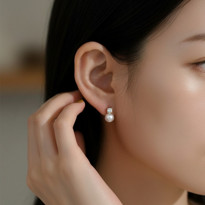온도비움 여성 진주 귀걸이 귀찌 미니 큐빅 데일리 포인트