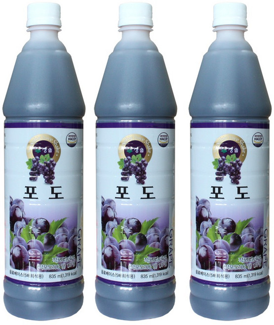 청솔 포도 음료베이스, 3개, 835ml