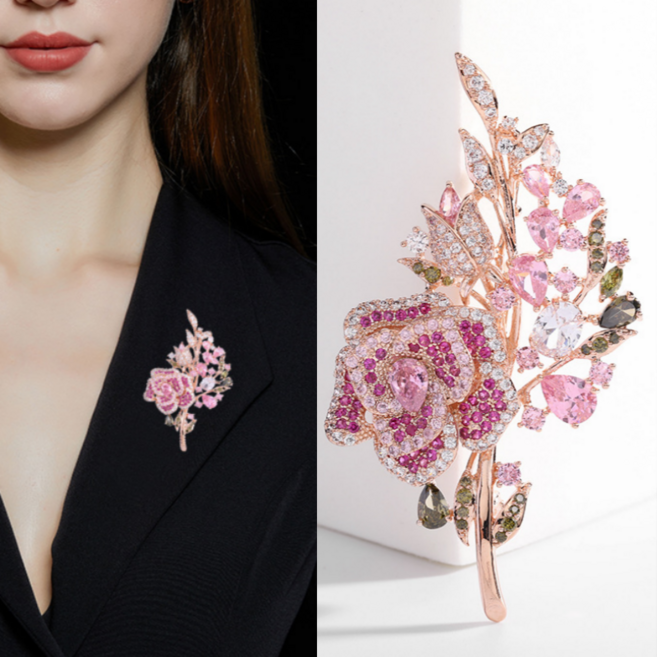 로이윙 럭셔리 지르콘 플라워 브로치 브롯지