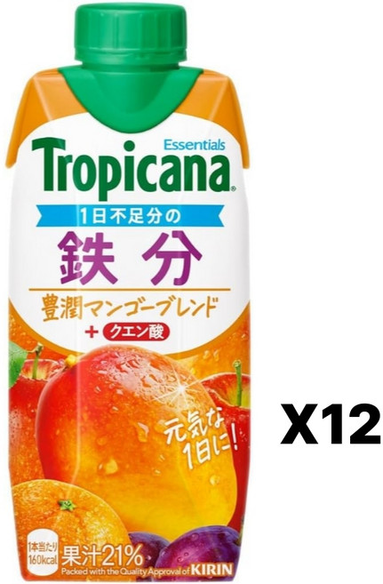 (12개) 트로피카나 에센셜 철분음료 330ml 일본 망고블랜드 구연산, 12