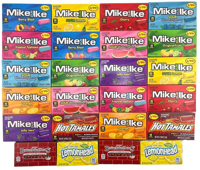 Mike and Ike 캔디 버라이어티 팩 - 사워 수박 체리 베리 블래스트 핫 타말레스 시나몬 등 포함 박스 당 22.1g(0.7온스) 각 맛에 맞는 2박스 총 20, Mike and Ike 캔디 버라이어티 팩 - 사워 수