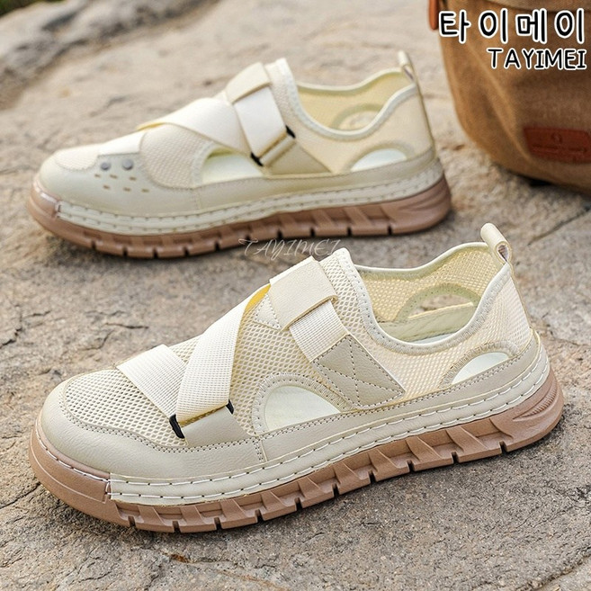 타이메이 남성 여름 메쉬 앞막힘 샌들 통풍 편안한 스트랩 캐주얼 아웃도어 여름 물놀이 신발