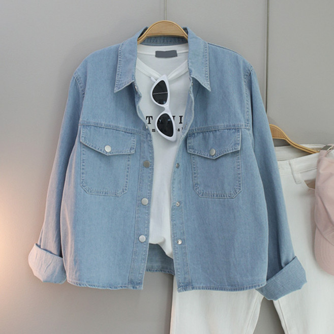 달콩 여성 루즈핏 봄신상 청남방 실버스냅버튼데님셔츠