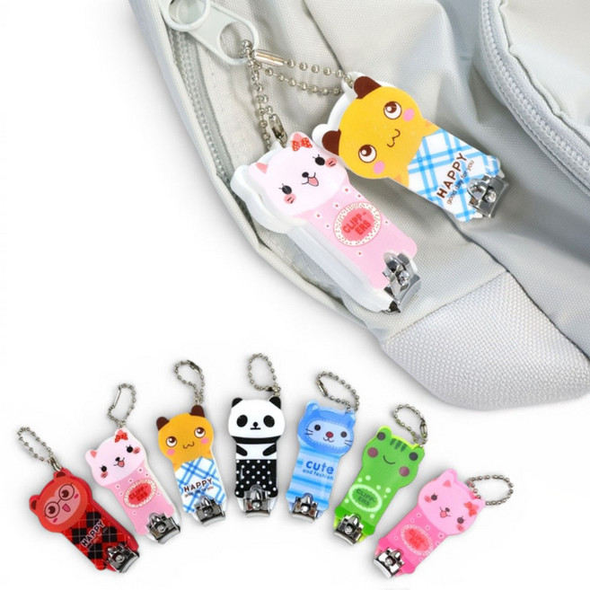 휴대용 손톱깎이 캐릭터 가방 열쇠고리 네일도구, 5개, 랜덤