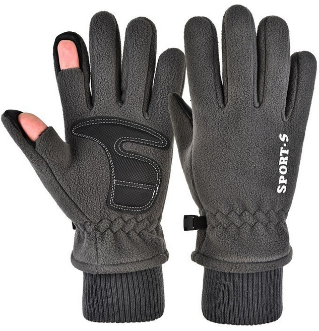 機車手套 加絨加厚防風騎行手套 可觸屏防滑防潑水, 灰色