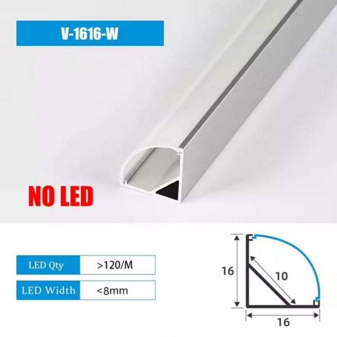 초슬림 LED 알루미늄 프로파일 미니 캐비닛 책장 하드 라이트 바 LED 스트립 채널 디퓨저 실내외 장식 조명, [00] V-1616-W-NO LED, [03] 0.5mX1pcs, 1