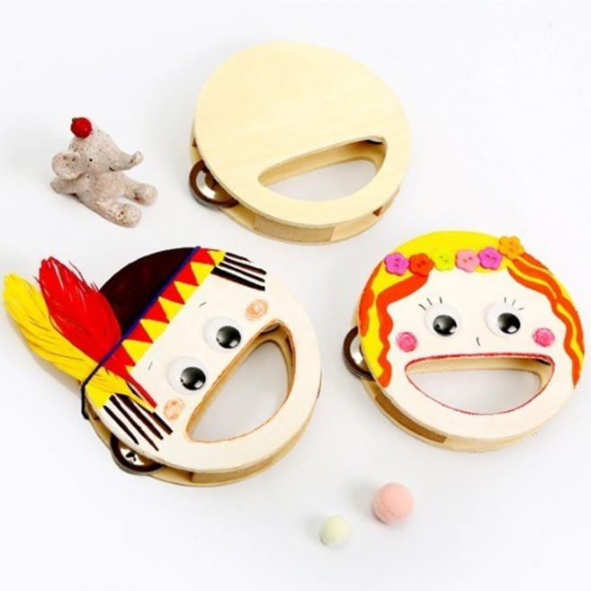 탬버린 미니 나무탬버린 악기꾸미기 만들기세트 DIY 나무악기탬버린꾸미기세트 소포장 원목탬버린, 1개, 우드