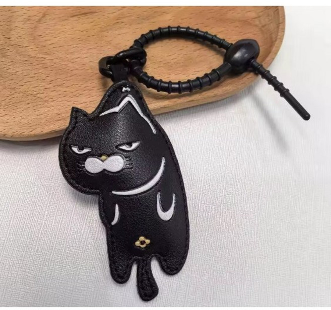 케이연 키링 고양이늘보 가방펜던트 열쇠고리 상자포장 고급인조가죽, 1개, 시크깜냥