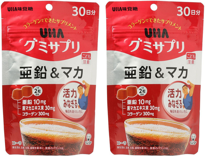 UHA 味覺糖 鋅 10mg&瑪卡 30mg軟糖 可樂風味, 2包, 60顆