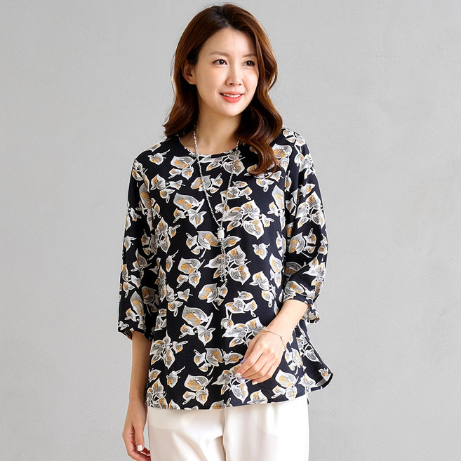 여성 인견 7부 셔링소매 패턴 블라우스 빅사이즈