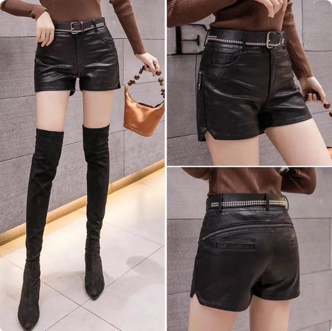쌍천 여성 인조 가죽 반바지 레더 숏팬츠 아랑고고장구 바지 무대공연 A25102102
