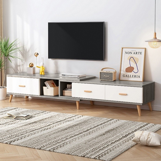 客廳長櫃 高腳電視櫃 北歐風, 233-三抽電視櫃莫蘭迪灰色（伸縮款）