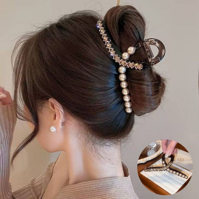 여성 대형 고급스러운 진주 큐빅 올림머리 머리 집게핀