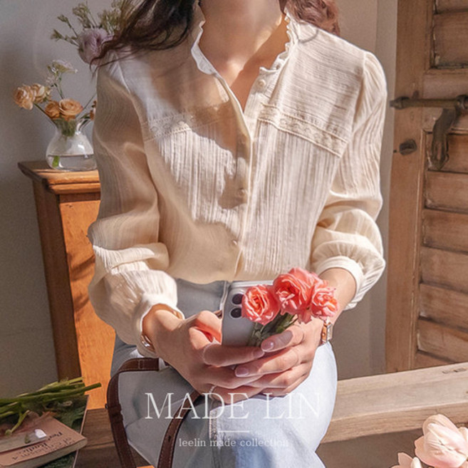 리린 MADE LIN 멜루아 봄봄 세로결 프릴넥 블라우스 size F 1 2790586