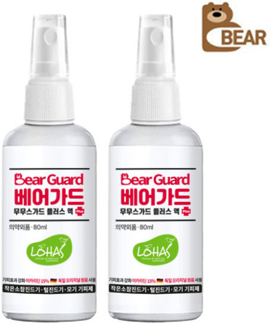 무무스가드 플러스 80ml 원플러스원[1+1] 모기 진드기 기피제(로하스 인증 피부 테스트 완료), 1세트